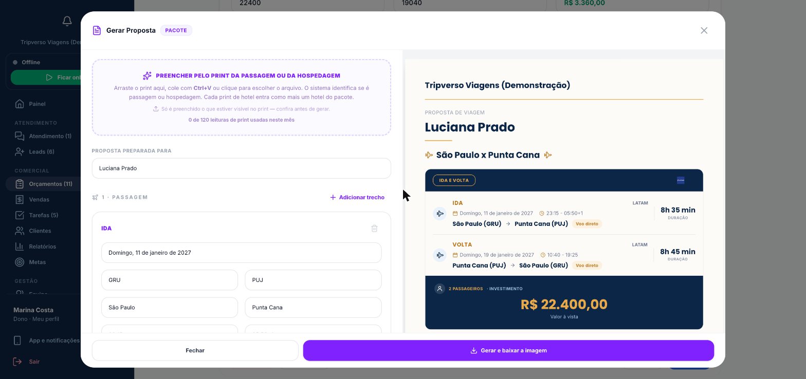 Página do orçamento com cotações e propostas geradas
